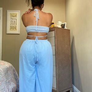Fashion nova light blue lined jumpsuit